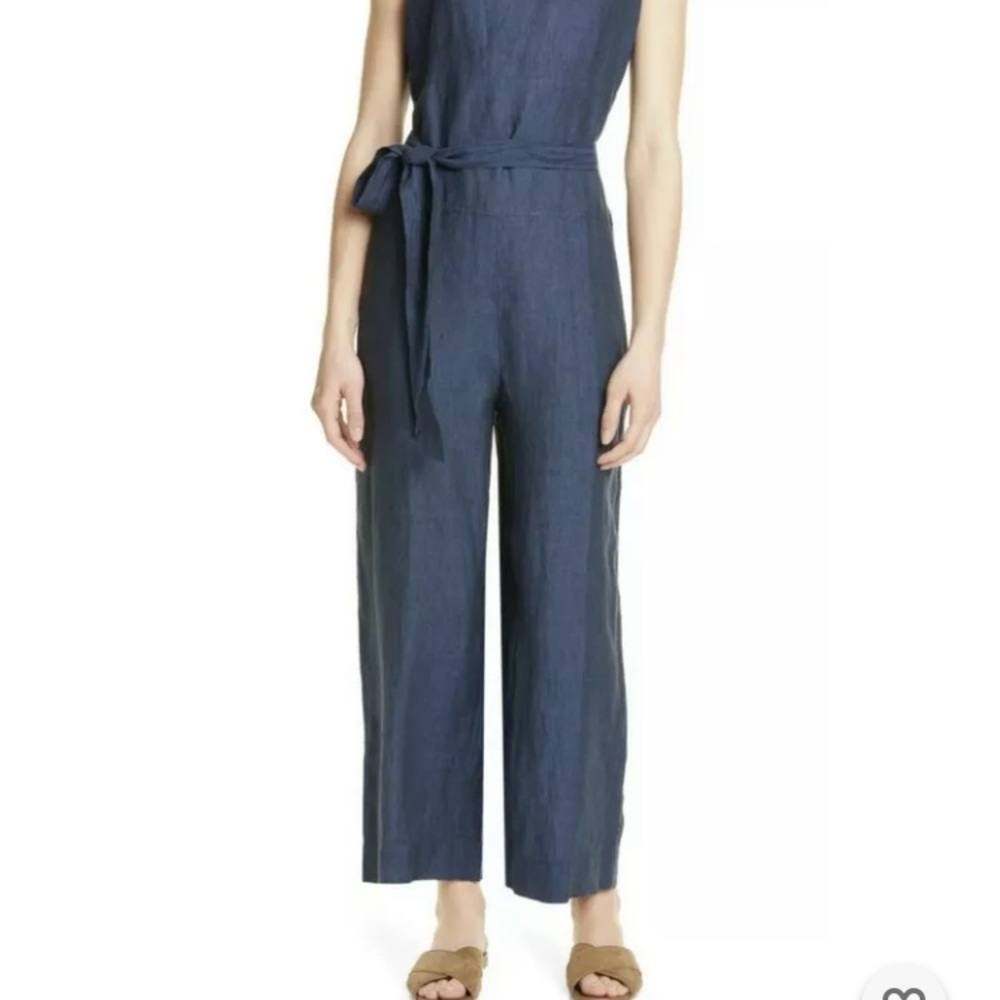 NWTEILEEN FISHER Organic Handkerchief linen V-Neck Ankle Jumpsuit Indigo Sz XL